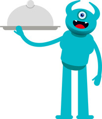 Monster Character Holding Food Dish
