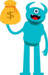 Monster Character Holding Dollar Sack
