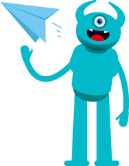 Monster Character Holding Paper Plane
