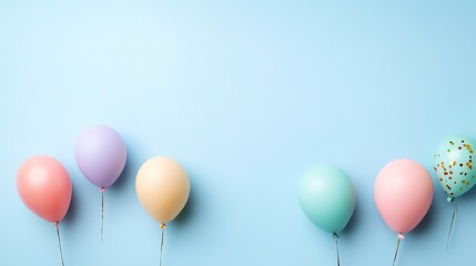 Pastel Balloons Float Against A Light Blue Background