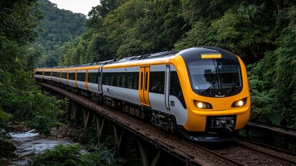 Obraz premium High-Speed Train Crossing an Arched Bridge