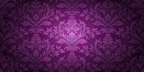 Fototapeta premium Richly textured purple damask pattern with intricate floral motifs and swirling vines, set against a deep plum background , plum background , vines