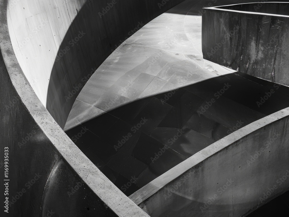 Aufkleber curved concrete structure with a shadow cast on it. the shadow is dark and the structure is grey