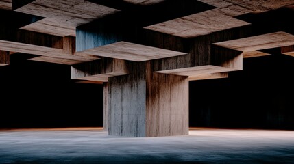 Abstract Concrete Architecture  Futuristic 3D Render  Geometric Design  Modern Building In