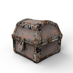 Closed Medieval Chest with Padlock Isolated on White Background. 3D Illustration. File with Clipping Path.