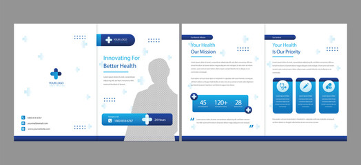 Corporate healthcare cover, back page a4 template design and flat icons for a report and medical brochure design, flyer, leaflets decoration for printing and presentation vector illustration