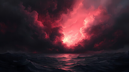 A crimson storm unfolds on a charcoal canvas, as bold brushstrokes bleed with emotion, capturing the fervor of the human experience. Sanguine. Illustration