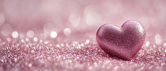 Obraz premium Pink glitter heart on sparkly background.