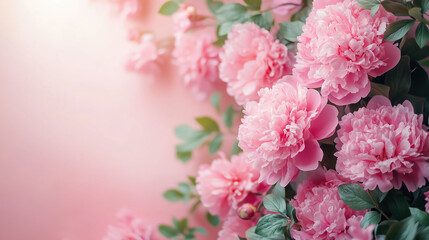 Serene peony extract face mask treatment with soft pink flowers, light greenery, and ample space for skincare promotions and text.