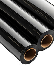 Fototapeta premium Rolls of shiny black plastic film material.