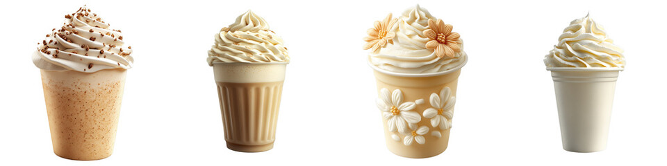Delicious Frosty Milkshake Cups with Toppings and Whipped Cream for Summer Enjoyment and Refreshing Treats