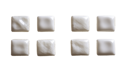 Set of elegant white square tiles arranged neatly.