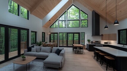 Naklejka premium Modern Minimalistic Interior with Large Windows