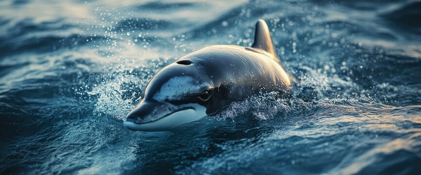 Majestic Commerson's Dolphin Emerging from the Ocean Waves
