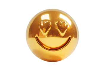 Shiny golden smiley face with heart eyes.