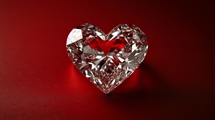 Heart-shaped diamond ring on a rich red background, symbolizing love and commitment, ideal for Valentine's Day promotions