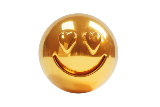 Shiny golden smiley face with heart eyes. - Powered by Adobe