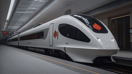 Naklejka premium Modern Bullet Train Emerging from Tunnel