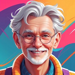 Playful Digital Old Man Portrait Illustration with Smooth Shading and Lively Colors