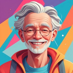 Playful Digital Old Man Portrait Illustration with Smooth Shading and Lively Colors