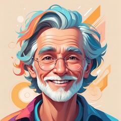 Playful Digital Old Man Portrait Illustration with Smooth Shading and Lively Colors