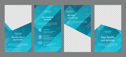 Corporate healthcare cover, back page a4 template design and flat icons for a report and medical brochure design, flyer, leaflets decoration for printing and presentation vector illustration