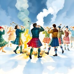 Fototapeta premium group of people celebrate Up Helly Aa