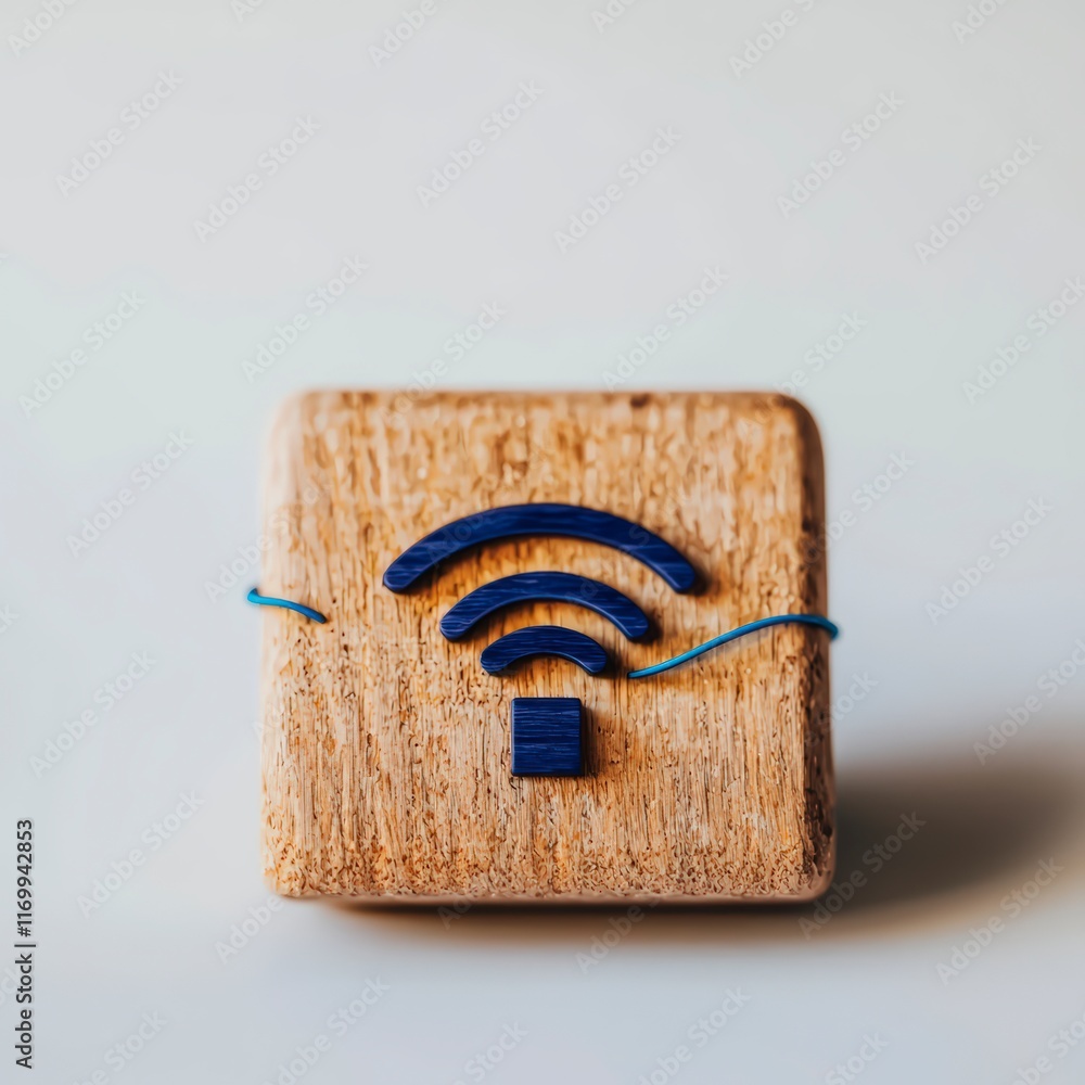 Poster wireless network connection wooden wifi symbol internet access online technology conce