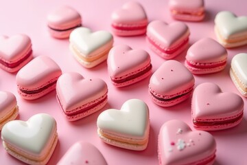 Obraz premium Delightful Pink Heart-Shaped Macarons Perfect for Valentine's Day or Special Occasions