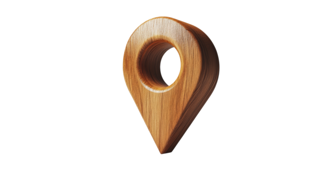Stylish wooden location pin design.