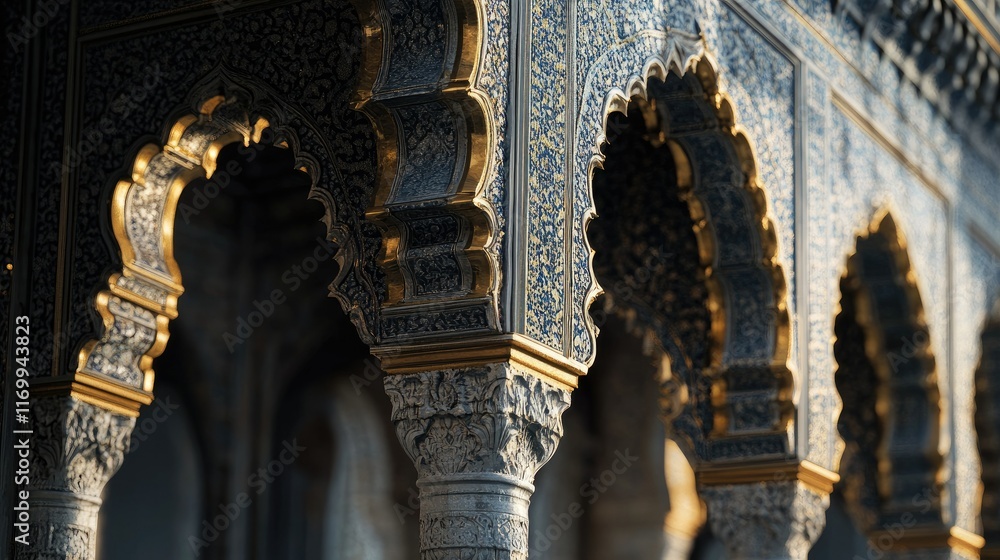 Poster intricate archways with detailed patterns in historic architecture