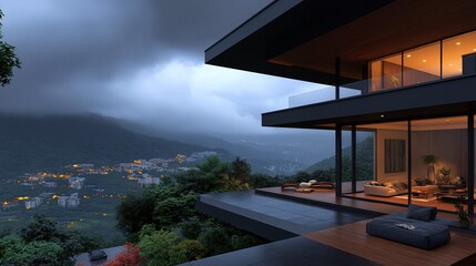 Fototapeta premium Modern Photorealistic Living Room with Scenic View