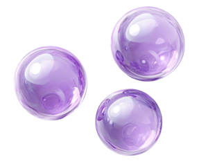 Three shiny purple bubbles floating together.