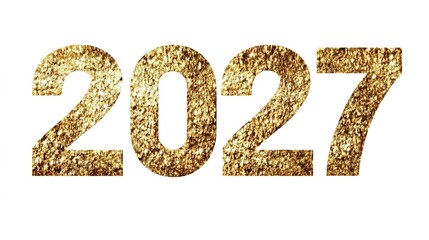 Golden color "2027" font on a solid white background, with a clean and elegant design. The bold and shimmering gold numbers stand out against the simple, pristine white backdrop, 