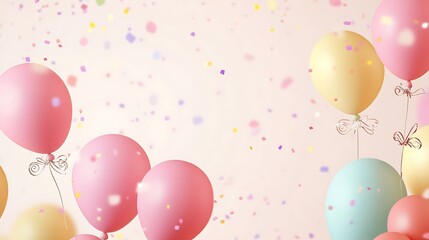 Pastel Balloons Float Amidst Festive Confetti Celebration