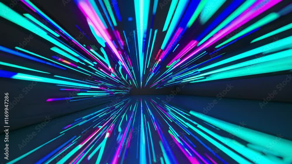Aufkleber Futuristic tunnel with neon lights creating a dynamic perspective, abstract digital background. Technology and innovation concept