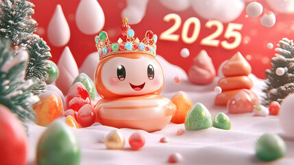 Naklejka premium A cute golden snake lunar new year 2025