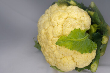 Raw cauliflower, whole vegetable. Fresh cauliflower, isolated on white background.
