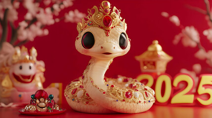 Obraz premium A cute golden snake lunar new year 2025