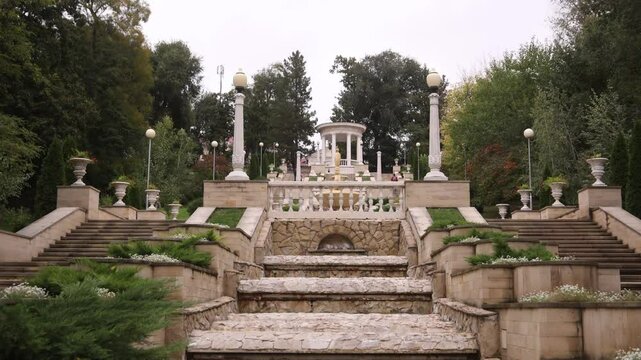 Cascading stairs or Scara Cascadelor near the Valea Morilor Lake in Chisinau, Moldova
