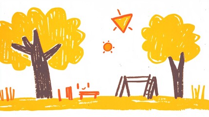 Cheerful Autumn Playground Illustration: Warmly Colored Hand-Drawn Sketch of Happy Fall Scene. AI Generated