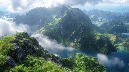 Obraz premium Stunning Mountain Landscape under Cloudy Sky