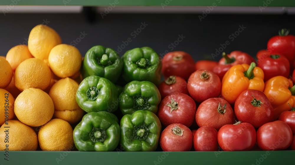 Poster a modern and visually appealing grocery store aisle filled with a vibrant and neatly arranged displa