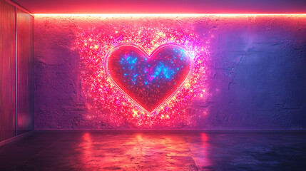 vibrant heart shape glowing with colorful lights on textured wall