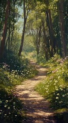 Fototapeta premium Sunlit Forest Path: A Serene Summer Walk