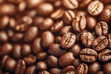 Obraz premium Coffee beans and roasting process. Details of freshly roasted coffee beans.