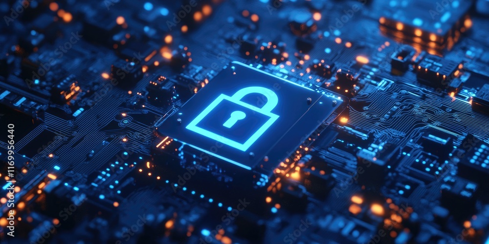 Poster digital security lock on a computer chip