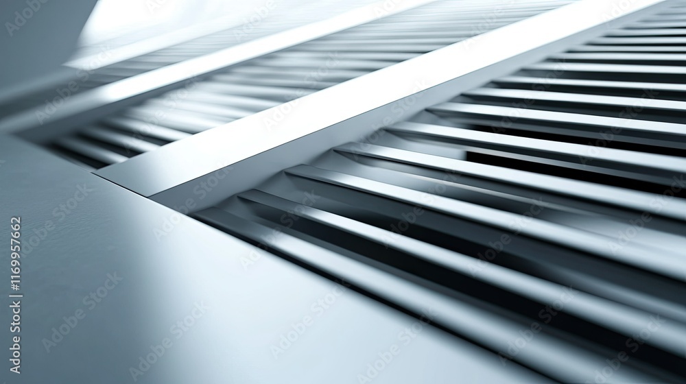 Poster close-up view of metallic slats and lines in modern architecture