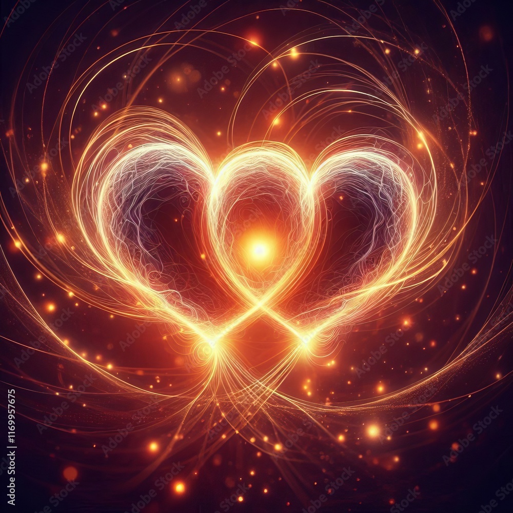 Poster concept two intertwined hearts pulsating with a soft warm glow s