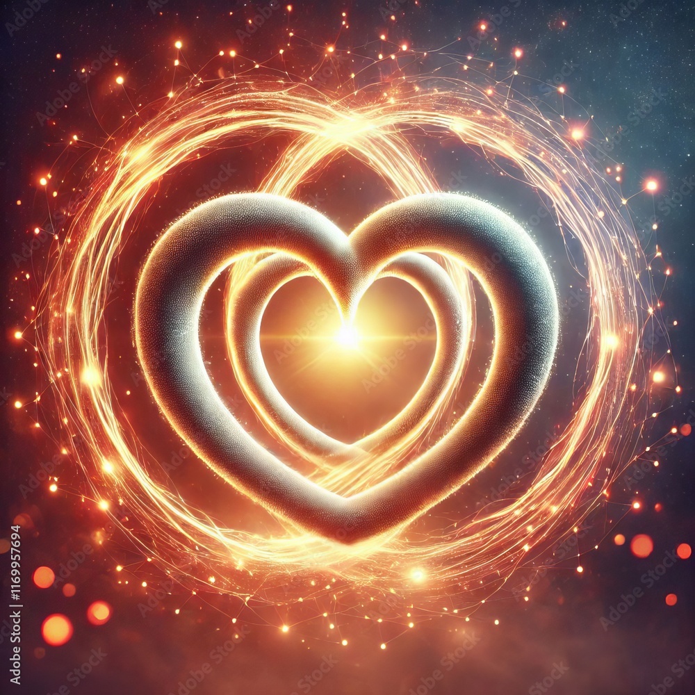 Poster concept two intertwined hearts pulsating with a soft warm glow s